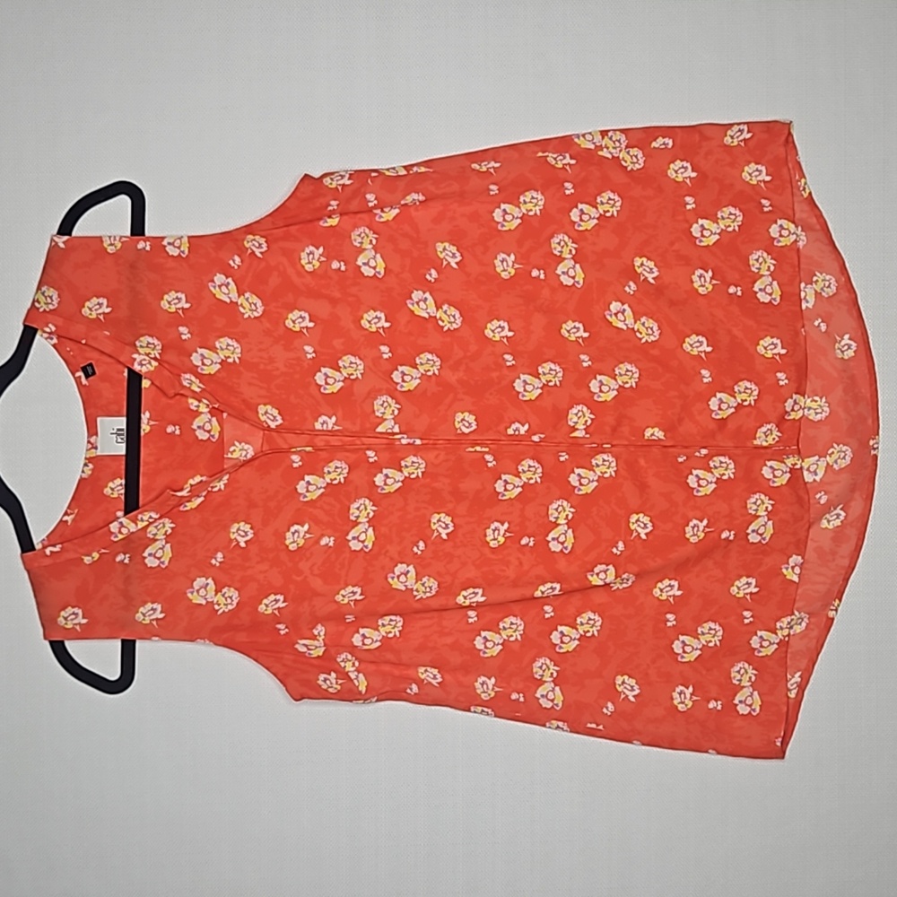 CAbi Orange Floral Sleeveless Blouse Women's Size Medium